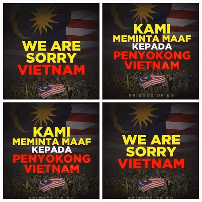 Cộng đồng mạng Malaysia nói lời xin lỗi tới người hâm mộ Việt Nam cả bằng tiếng Anh lẫn tiếng Malaysia.