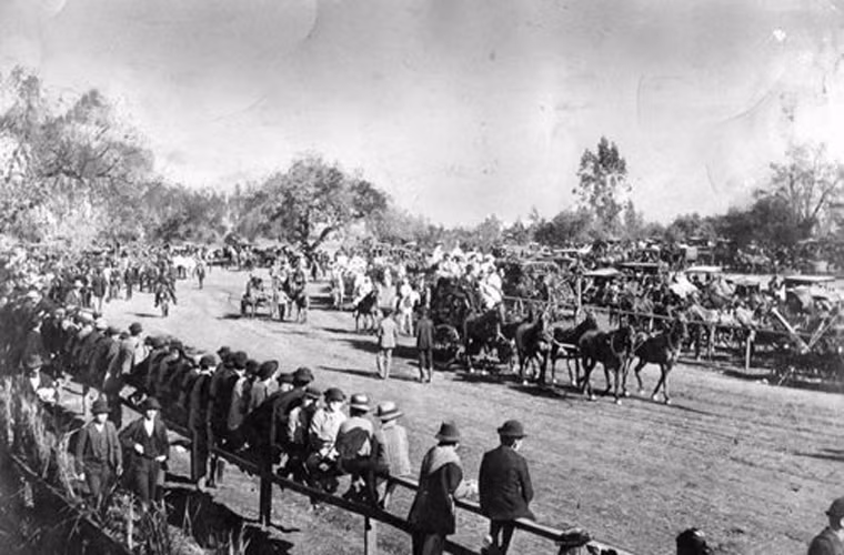 Rất đông người Mỹ đang theo dõi cuộc diễu hành các loại hoa trong ngày đầu tiên của năm mới 1893.