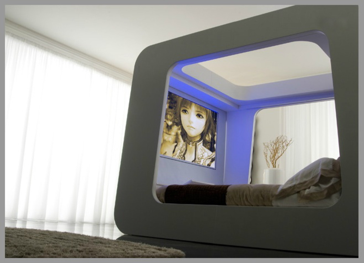 Giường High Fidelity Canopy: Chiếc giường tích hợp màn hình TV để có thể xem TV hoặc lướt web và chơi điện tử mà không cần rời khỏi giường. Nó cũng kèm sẵn rèm để chắn ánh sáng mặt trời khi ngủ.