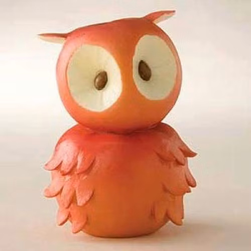 Hình dáng ngộ nghĩnh của chú chim được tạo từ những trái táo.