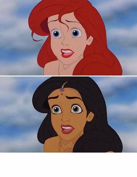 Bộ tranh chế lại này cũng là sản phẩm của Adam Ellis, một blogger và là họa sĩ vẽ tranh minh họa. Vào năm ngoái, Adam Ellis từng tung ra bộ ảnh khi các nàng công chúa Disney mang râu, được đông đảo cư dân mạng đón nhận. Lần này, nhằm ủng hộ những nỗ lực chống phân biệt màu da, chủng tộc. Adam Ellis cho ra đời bộ ảnh hay ho này và được cư dân mạng chào đón. Trong ảnh là nàng tiên cá xinh đẹp Ariel bỗng chốc hóa thân thành cô gái Ấn Độ đầy bí ẩn.