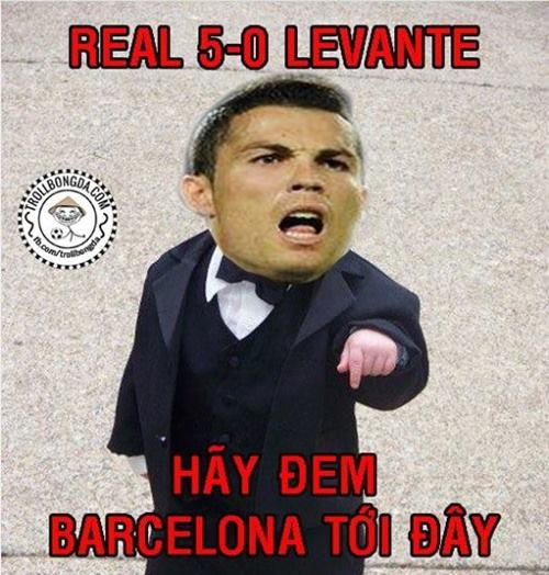 Đối trọng của Messi là Ronaldo (Real Madrid) cũng không kém cạnh khi đã ghi 2 bàn vào lưới Levante và hùng hồn tuyên bố rằng: "Mang Barca đến đây và họ sẽ chịu chung số phận với Levante".