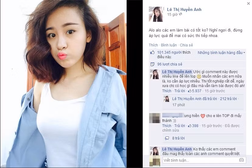 Hình ảnh phanh áo, chu môi nhắn nhủ và chúc các sĩ tử tốt nghiệp gây xôn xao cộng đồng mạng của Bà Tưng.