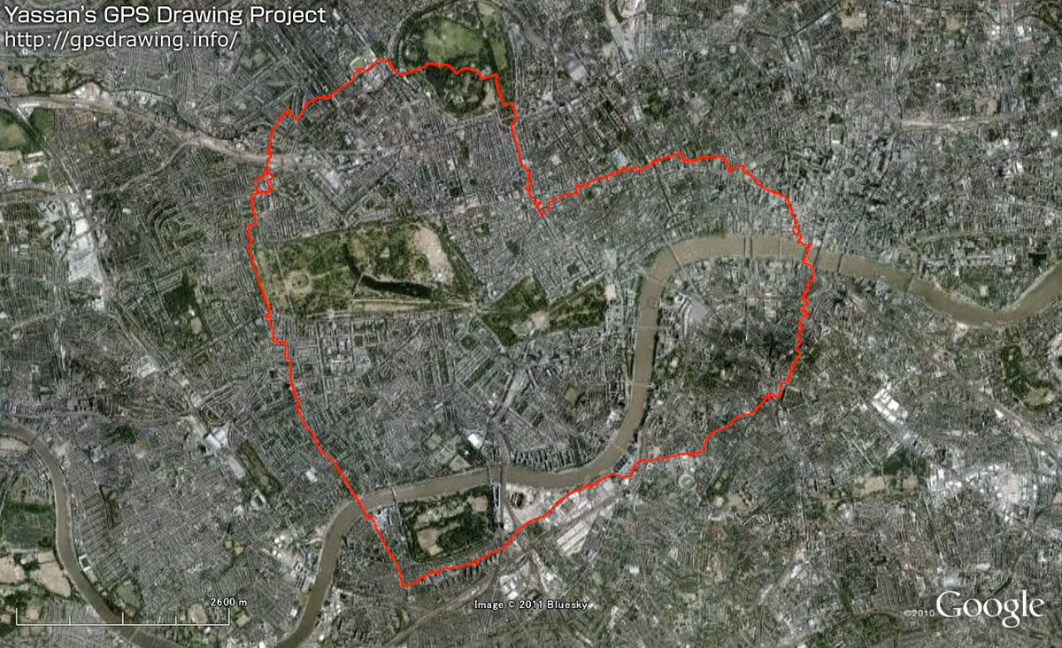 Tác phẩm vẽ trái tim khổng lồ của Yassan tại Kyoto. Ảnh:Gpsdrawing.info.