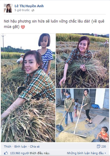 Hình ảnh mộc mạc của Bà Tưng khi về quê làm đồng.