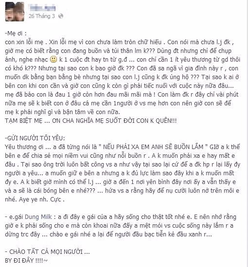 Dòng trạng thái của Tr.Anh trước khi xảy ra vụ việc.