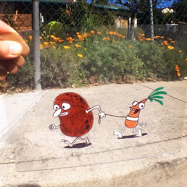 Chỉ với những cây bút và tấm giấy bóng kính, Marty đã khiến những cảnh sắc, đồ vật hết sức bình thường trở nên cực kỳ sinh động và hài hước.