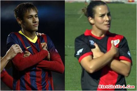 Ngoài lột đồ, các nữ cầu thủ còn bắt chước những cách ăn mừng của các đồng nghiệp nam. Nữ cầu thủ đang thi đấu cho Rayo Vallecano là Prisciila Borja đã bắt trước cách ăn mừng kẹp 2 tay vào nách giống của Neymar Jr.