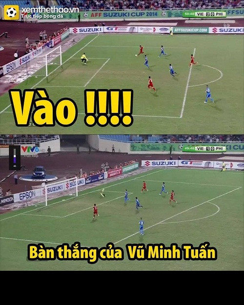 Sau bàn thắng của Hoàng Thịnh, ĐT Việt Nam vẫn liên tục tạo sức ép lên khung thành Philippines và điều gì đến cũng phải đến. Vũ Minh Tuấn băng xuống bên cánh phải và dứt điểm chéo góc nâng tỷ số lên 2-0.