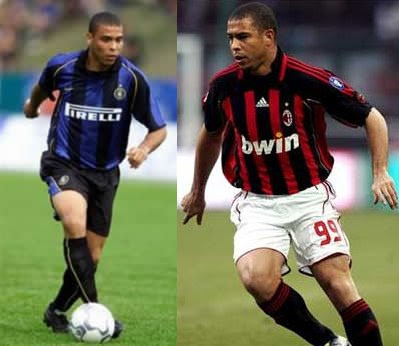 Ronaldo (Brazil) từ 9 sang 99: "Người ngoài hành tinh" cũng từng rơi vào tình trạng như Ronaldinho là không thuyết phục được chủ nhân những chiếc áo mình muốn đổi. Chiếc áo Ronaldo hướng tới là số 9 nhưng đã bị F. Inzaghi chiếm giữ, Ronaldo "cay cú" chọn số áo 99 với ý nghĩa mình sẽ hiệu quả gấp đôi Inzaghi.