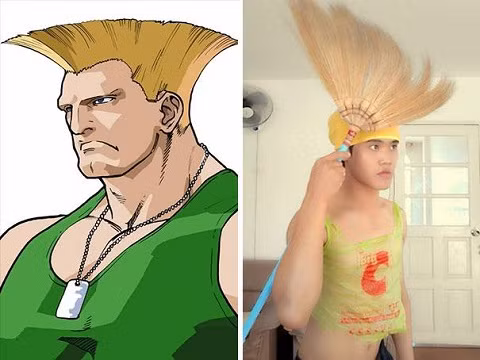 Mái tóc đặc biệt kia đã được thay bằng...cây chổi, nhưng lại khá hợp lý.