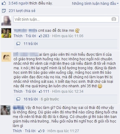 Những nhận định góp ý, thông cảm với nghề giáo và chỉ trích từ tốn hành động của nam sinh.