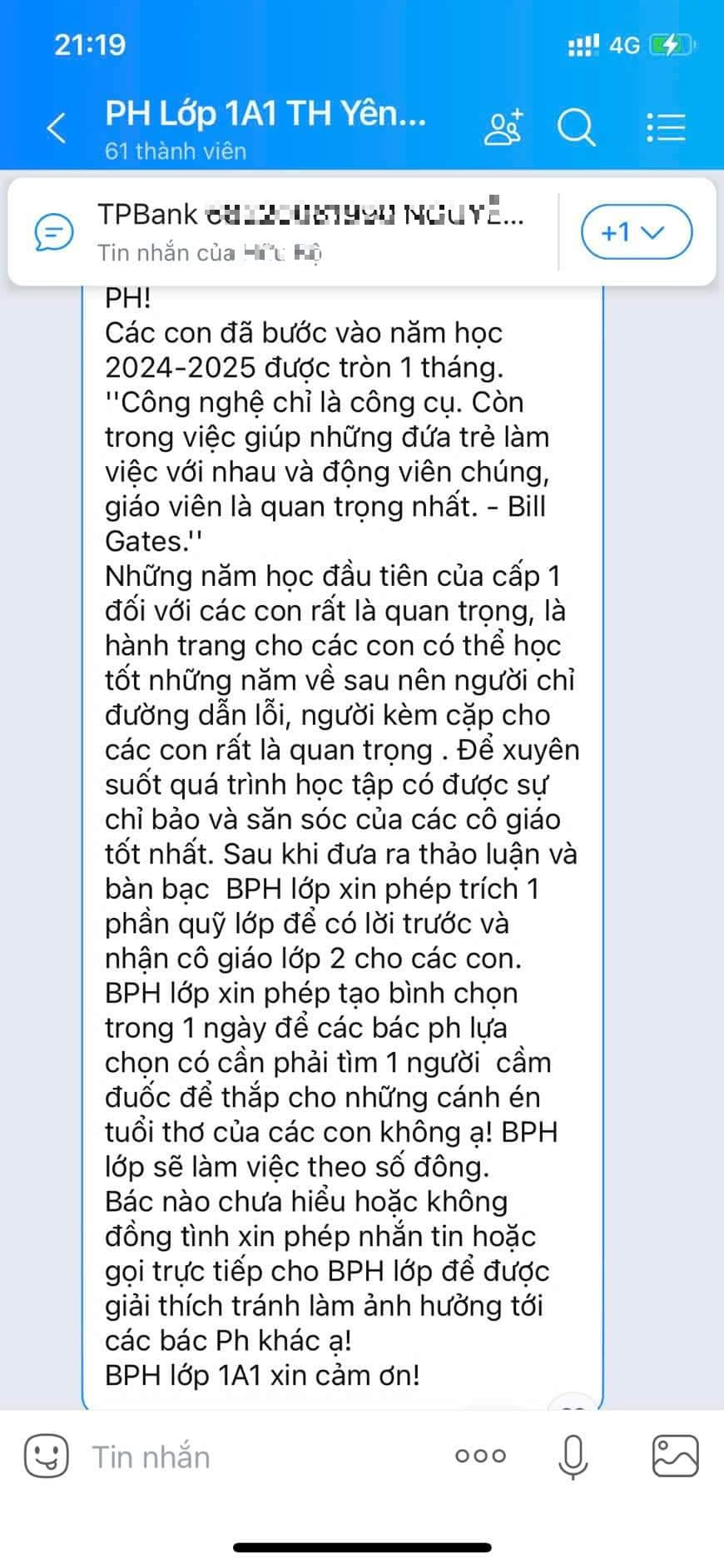 Vừa lớp 1, phụ huynh muốn trích quỹ lớp “nhận trước cô lớp 2“ Vua lop 1, phu huynh muon trich quy lop “nhan truoc co lop 2“