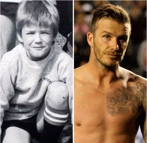 Người thay đổi nhiều nhất so với hồi bé có lẽ đó là Beckham (Anh). Chàng tiền vệ vừa có chuyến thăm Việt Nam này lúc bé trong rất thư sinh, nhưng càng lớn anh càng chững chặc và đàn ông hơn.