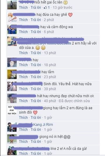 Rất nhiều bình luận không tiếc lời khen ngợi giọng hát gây xúc động của cặp song sinh và dự đoán hai em sẽ trở thành những ngôi sao sáng trong tương lai nếu biết nuôi dưỡng niềm đam mê của mình.