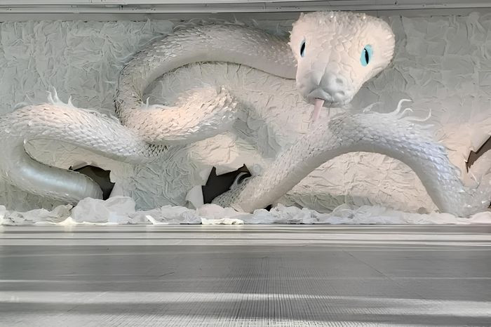 Triển lãm nghệ thuật giấy ở Hàng Châu thu hút ánh nhìn với mô hình “Bạch Xà” hoành tráng và tinh xảo đến từng chi tiết nhỏ. Ảnh: Weibo.