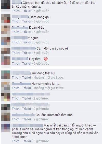 Những bình luận bày tỏ sự xúc động quanh câu chuyện.