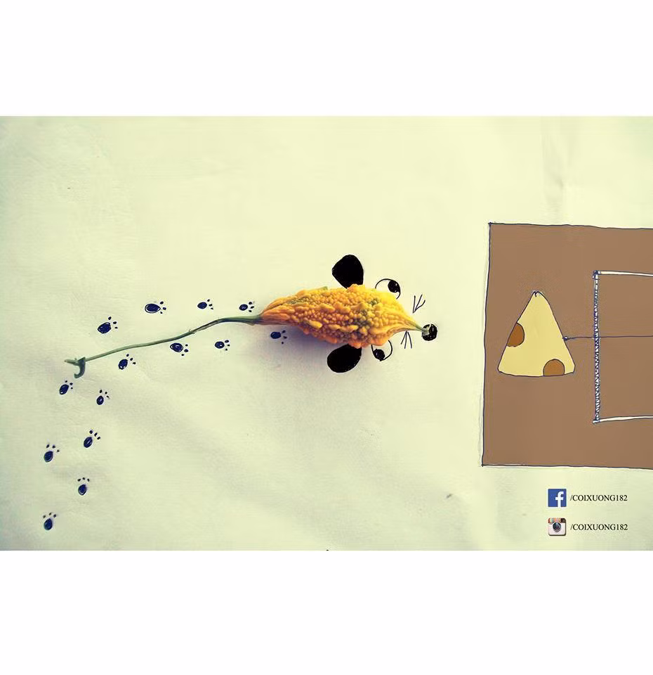 Chú chuột chít từ quả mướp đắng.