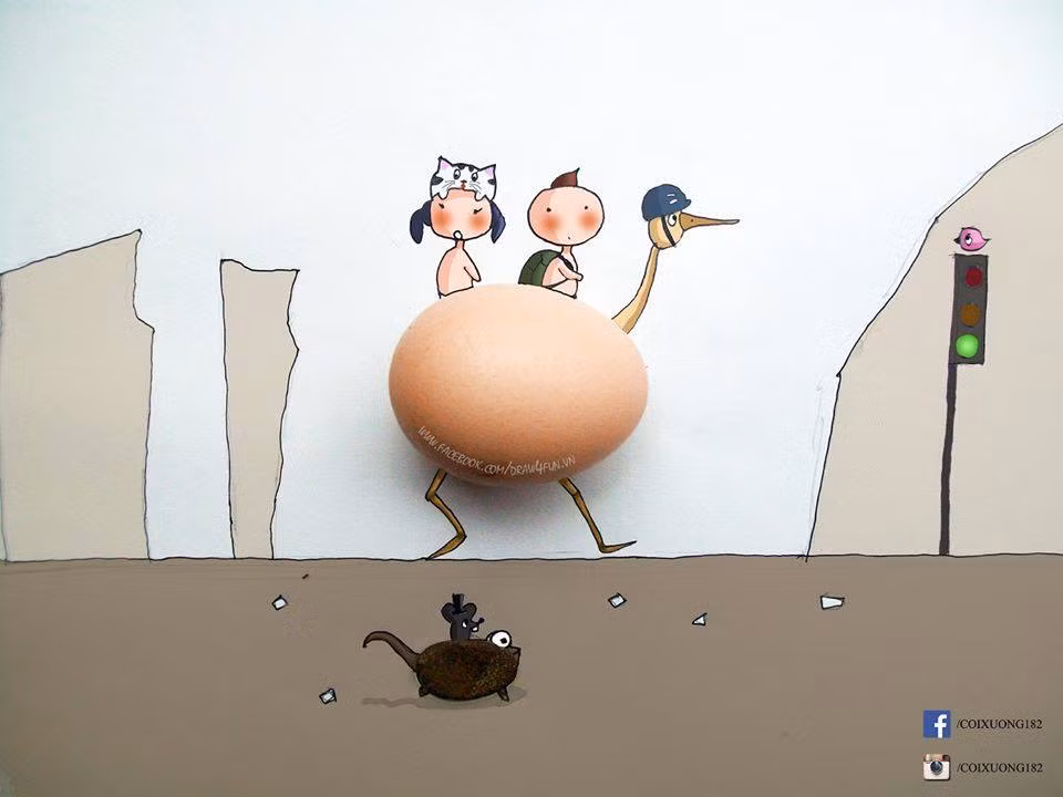 Con đà điểu từ quả trứng gà.