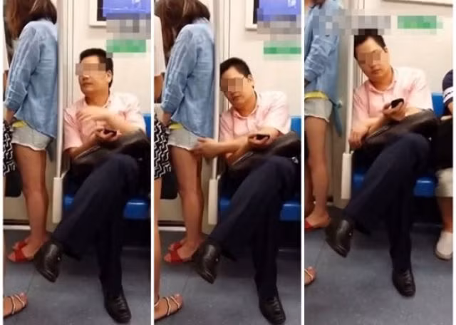 Hành vi sàm sỡ của người đàn ông lớn tuổi được cho là phó giám đốc một cơ quan nhà nước. Ảnh: Oriental Daily, Youku.