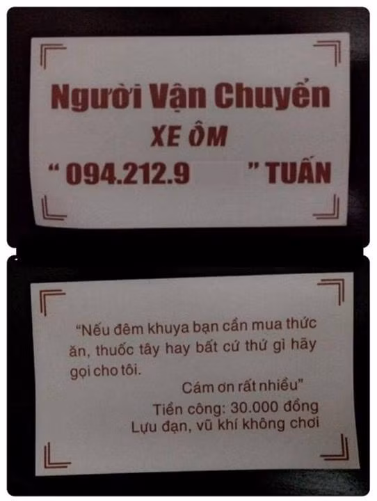 "Người vận chuyển" kiêm xe ôm với dòng tự PR dịch vụ "hùng hồn".