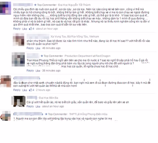 Tuy nhiên cũng có bình luận coi hành động chăm sóc con của người mẹ trong ảnh là điều bình thường, nhưng nếu quá che chở và bảo bọc sẽ khiến con thiếu tự lập. Một số người thì nêu quan điểm rằng một bức ảnh không thể nói lên điều gì, nguyên nhân sâu xa có thể sẽ khác.