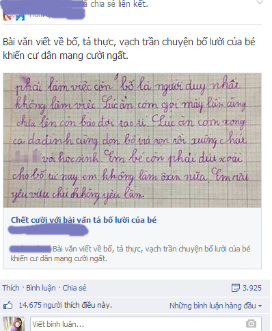 Bài văn tả thực nhận được cơn bão "like" từ các bậc phụ huynh.
