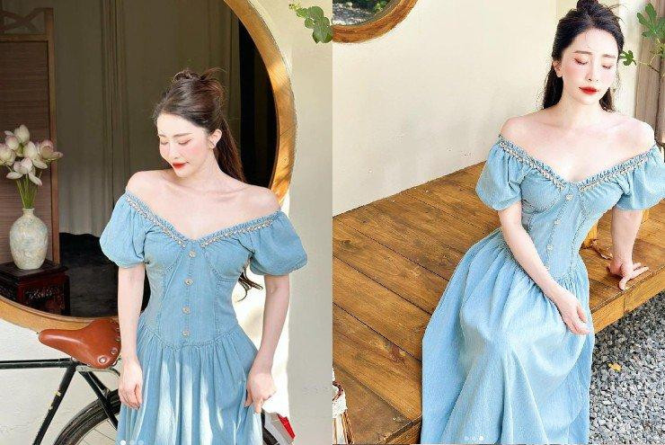 ôi lúc Quỳnh Nga ưu ái những mẫu váy dài nhưng có phần cúp cởi mở, tôn làn da trắng ngần.