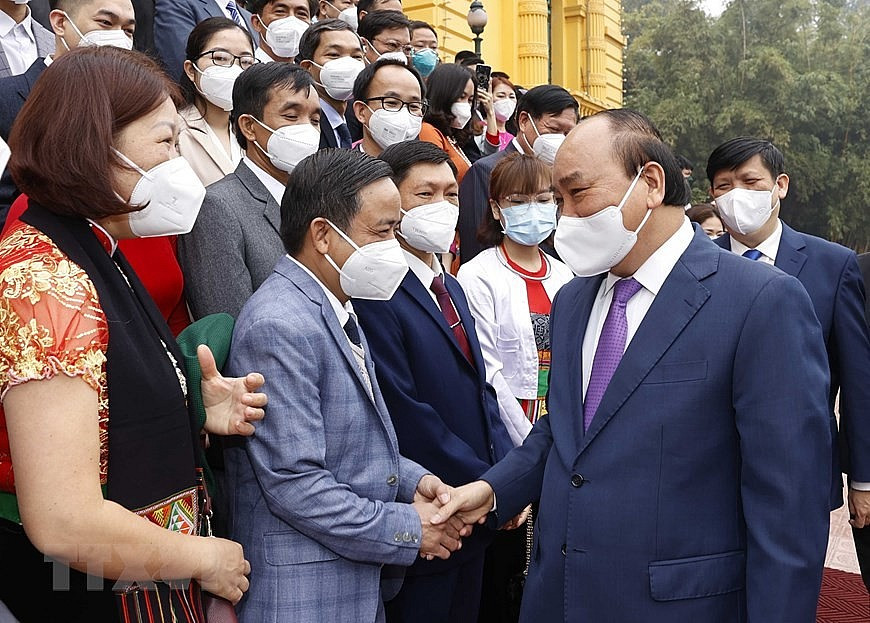  Chủ tịch nước Nguyễn Xuân Phúc gặp mặt thân mật Đoàn đại biểu cán bộ y tế tiêu biểu toàn quốc. (Ảnh: Thống Nhất)