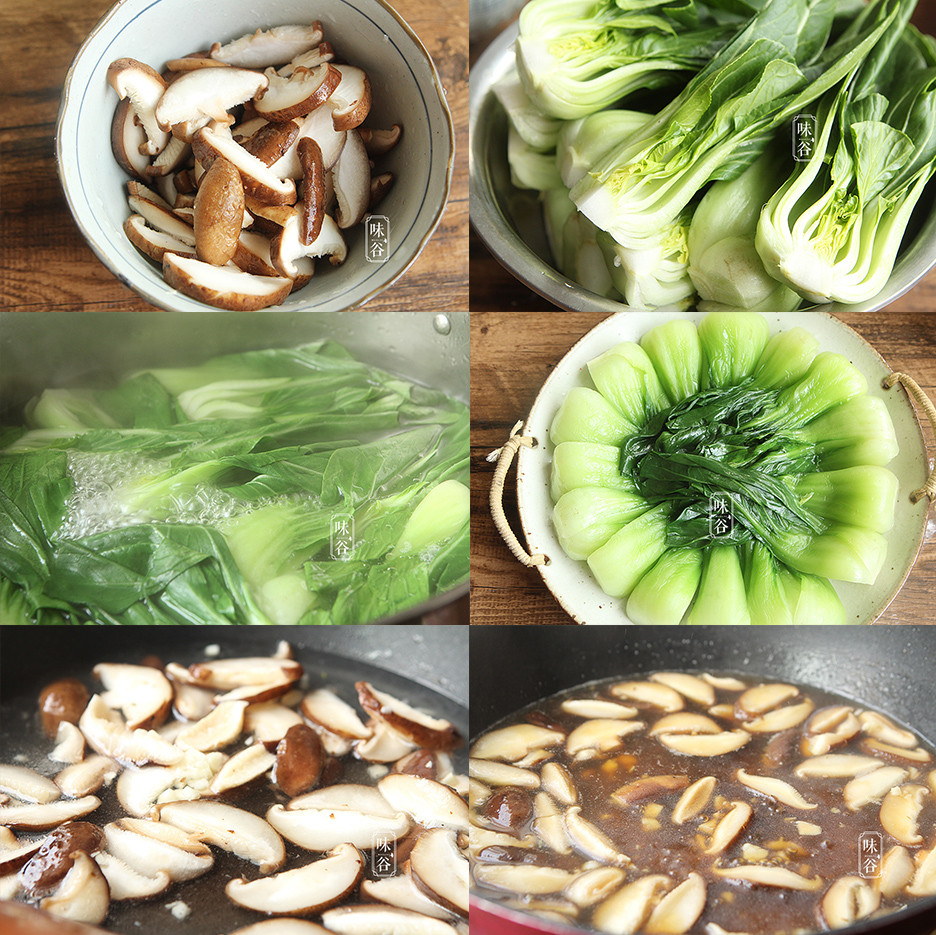 Cải chíp cắt làm đôi, rửa sạch, nấm hương ngâm nước rồi cắt thành miếng nhỏ. Đun sôi nước có thêm một chút muối, thêm vài giọt dầu để rau được xanh hơn. Sau khi rau chín thì vớt ra để vào đĩa riêng. Phi thơm hành tỏi, cho nấm vào xào, thêm một ít nước, gia vị, bột năng vào nấu cho đến khi nước sốt sánh đặc lại là được. Cuối cùng là đổ nước sốt lên đĩa rau cải chíp lúc nãy là xong. Nấm mèo xào với dưa chuột