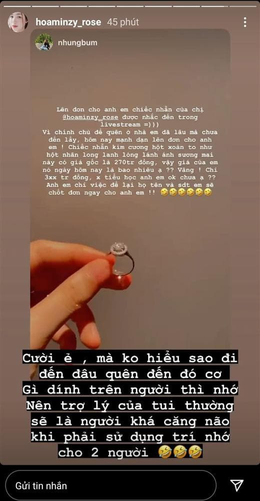 Hòa Minzy kể chuyện mất nhẫn kim cương 300 triệu đồng Hoa Minzy ke chuyen mat nhan kim cuong 300 trieu dong