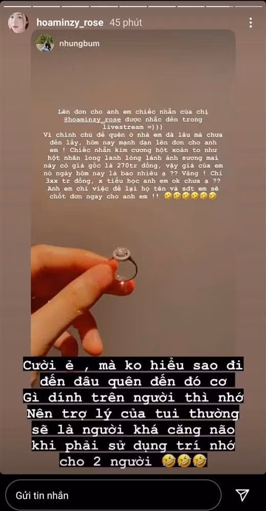 Hoa Minzy ke chuyen mat nhan kim cuong 300 trieu dong