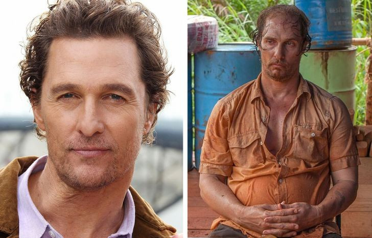 Tài tử Matthew McConaughey từng phải tăng 21 kg trong 6 tháng khi xuất hiện trong bộ phim Gold. "Món ăn yêu thích của tôi là bánh mì kẹp thịt phô mai. Vì vậy, tôi ăn chúng mọi lúc. Tôi thử món ăn này ở nhiều nhà hàng mà tôi muốn", sao phim Sex and the City chia sẻ. Tuy nhiên, ngôi sao 51 tuổi cho biết nhiều lúc anh mệt mỏi đến mức bỏ quay vì tăng quá nhiều cân.