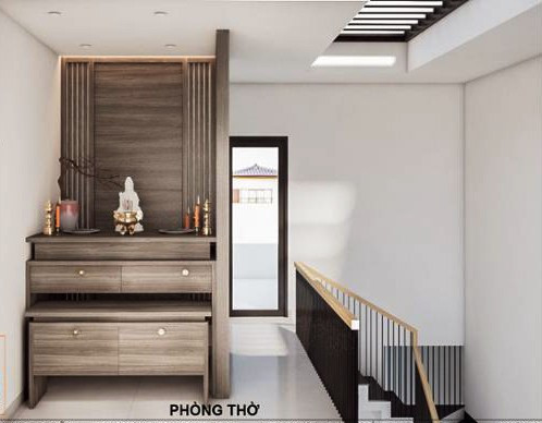 ##s###Lên cầu thang là 1 góc thờ nhỏ, thiết kế này để mục đích sau này chủ nhà có thể xây thêm phòng ,nhưng không phá vỡ cấu trúc.