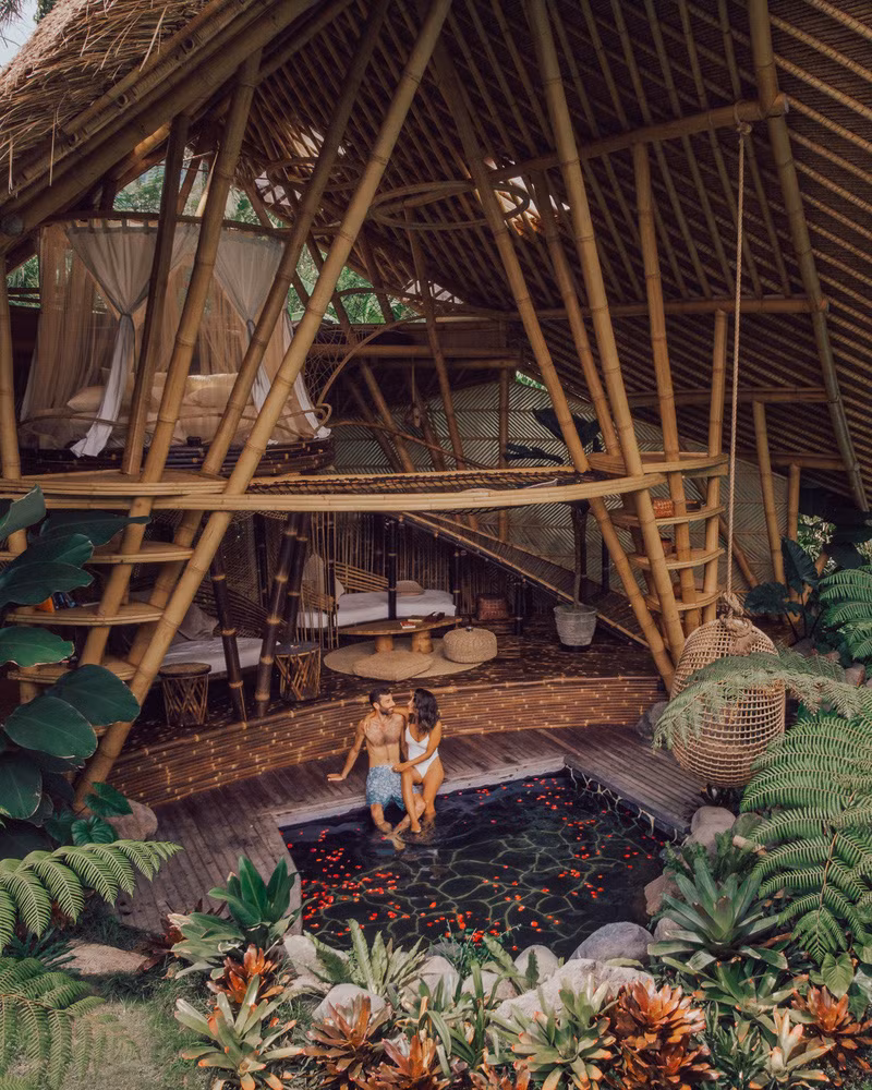 Hồ nước nóng có mái che là một nơi an toàn để thư giãn thoải mái ngay cả ở không gian nhiệt đới hoang dã.