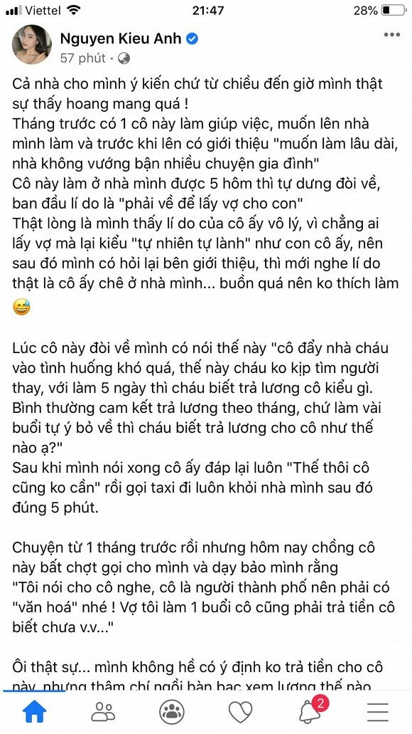 Ca nuong Kieu Anh bi chong nguoi giup viec day bao