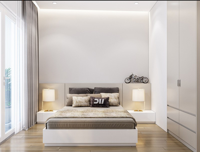 Phòng ngủ cậu con trai trang trí bằng những gam màu nam tính, mạnh mẽ như đen, xám, trắng…