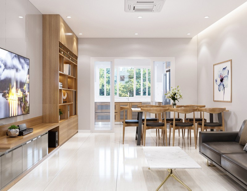 Các phòng đều được bố trí ở tầng lửng, có khoảng ban công rộng.