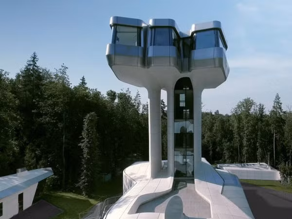 Tầng trên cùng là phòng ngủ của tỷ phú Doronin, được bao quanh bởi cây cối và không gian yên tĩnh. Ảnh: OKO Group.