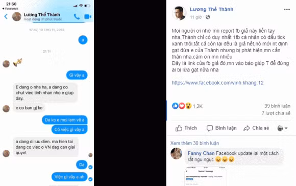 Luong The Thanh va Thuy Diem “dien tiet” bi gia mao tai khoan