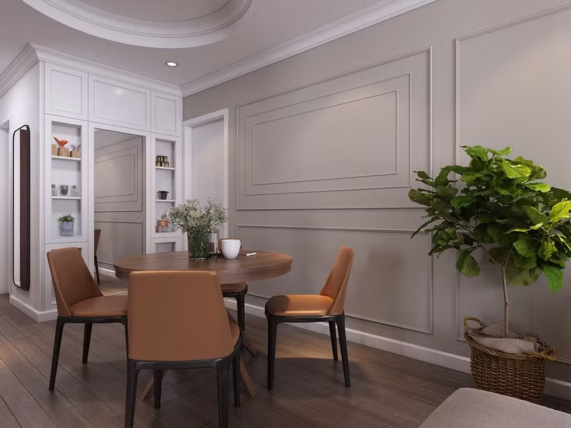 Kiểu bàn ăn tròn có thể ngồi được nhiều người mà không chiếm nhiều diện tích.