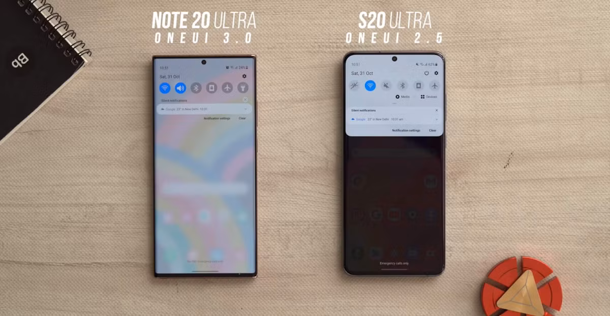 So với phiên bản trước, One UI 3.0 có nhiều nâng cấp về giao diện. Theo đó, nền của khu vực thanh công cụ và thông báo được làm dạng mờ thay vì trắng hoặc đen như trên One UI 2.5. Ảnh: Beebom.