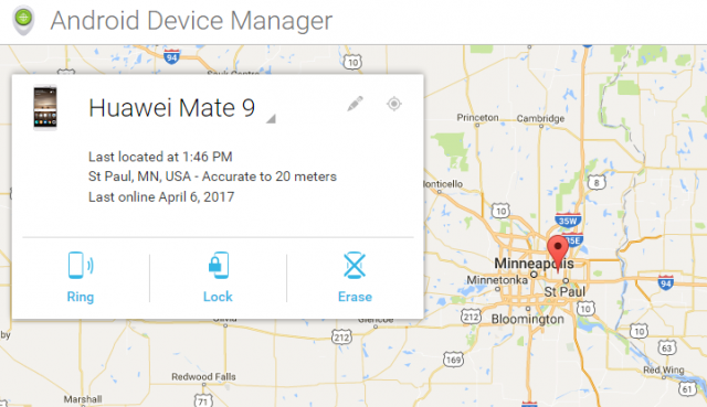  Tìm điện thoại. Trong trường hợp để quên điện thoại, hãy sử dụng công cụ “Find my phone" trên máy tính. Chỉ cần đăng nhập vào tài khoản Google, chọn thiết bị cần tìm và hệ thống sẽ cho bạn biết nó ở đâu. Bạn có thể kích hoạt đổ chuông ngay cả khi nó ở chế độ im lặng hoặc xóa điện thoại từ xa để bảo vệ dữ liệu nếu biết chắc máy đã bị mất, không thể lấy lại. Ảnh: ExtremeTech.