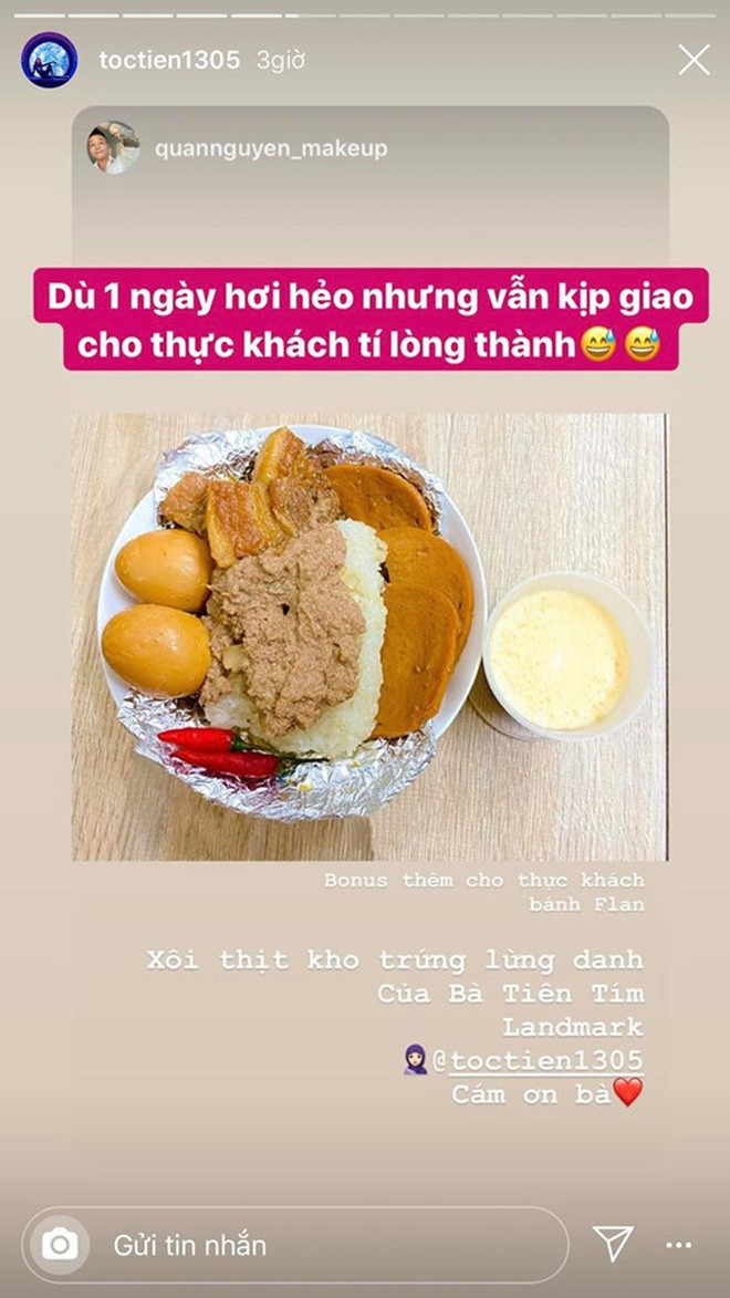 Không những chăm nấu ăn, Tóc Tiên còn dành nhiều thời gian trò chuyện với người hâm mộ. Cô bày tỏ sự vui vẻ khi có nhiều thời gian dành cho gia đình. Kể từ sau khi kết hôn, ca sĩ sinh năm 1989 chưa hoạt động nghệ thuật trở lại.