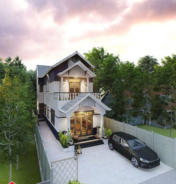 Nhà được xây lùi vào trong, nhường lại diện tích mặt tiền để làm sân vườn. Ảnh: Internet