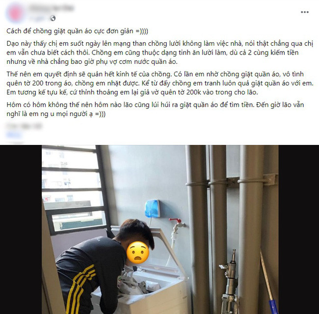 Thấy chồng lười làm việc nhà, vợ cao tay nghĩ ngay ra cách này Thay chong luoi lam viec nha, vo cao tay nghi ngay ra cach nay