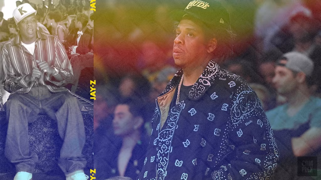  Jay-Z: Trong suốt sự nghiệp 24 năm, phong cách Jay-Z cũng là điểm khiến nhiều người chú ý, thay đổi theo đúng quá trình phát triển của thời trang hip hop. Từ trung thành với áo sơ mi cổ bẻ, quần jeans thùng thình, anh đổi sang style gọn gàng hơn với áo phông, bomber và làm cho chiếc mũ Yankee thêm phổ biến. Ảnh: Complex Original, Getty.