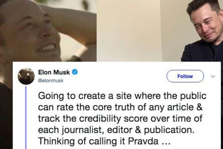 Năm 2018, Musk nói rằng ông sẽ tạo ra một trang web, có tên là Pravda, nơi sẽ đánh giá mức độ tin cậy của các nhà báo và biên tập viên của họ. Trong một loạt các bài đăng trên Twitter, CEO Tesla mô tả các phương tiện truyền thông là đạo đức giả, không đáng tin cậy và gây tổn hại về mặt đạo đức. Ảnh: Live Trading News.
