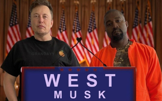 Mới đây, rapper da màu Kanye West tuyên bố sẽ tranh cử tổng thống Mỹ. Musk tweet ủng hộ Kanye West: "Anh có sự ủng hộ hoàn toàn của tôi". Ảnh: Regard News.