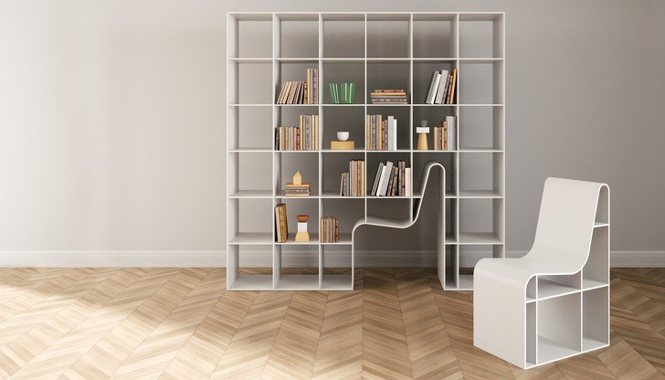 Một thiết kế giá sách khác giúp tiết kiệm không gian.